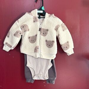 Carter's Cream Bear Fleece Jacket and Gray Bodysuit Set